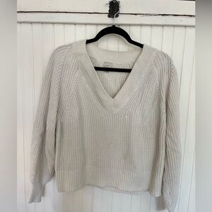 V Neck White Sweater